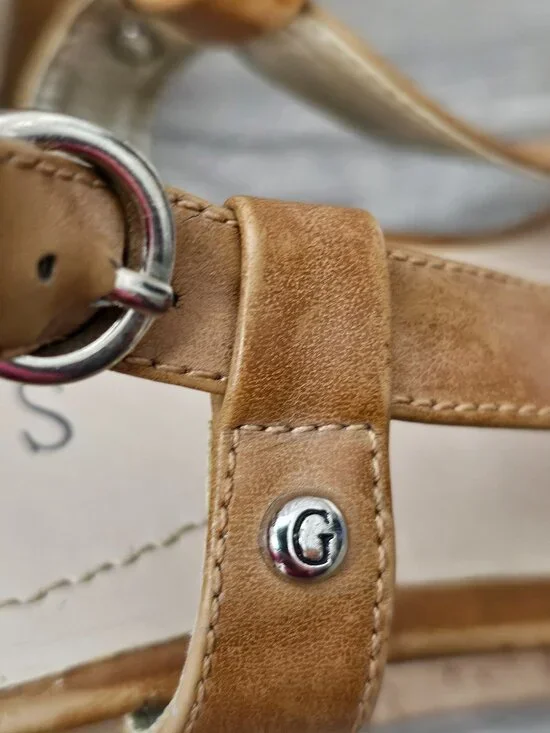 Guess Strappy Kayce Cork Wedge Platform Heel Slingback Sandals Tan Size 11 - Picture 2 of 12